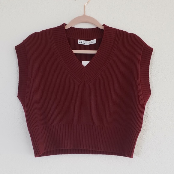 NWT Zara Beautiful Burgundy Wool Blend Vest - Picture 3 of 14